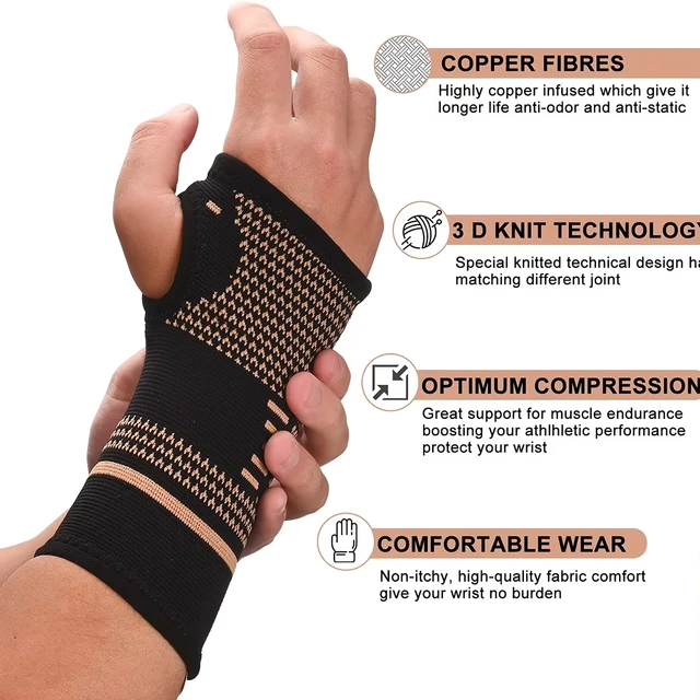 New 1Pcs Copper Fiber Bracer Wrist Elastic Sport Bandage Wristband Hand Gym Support Wrist Brace Wrap Tennis Fitness Powerlifting 3
