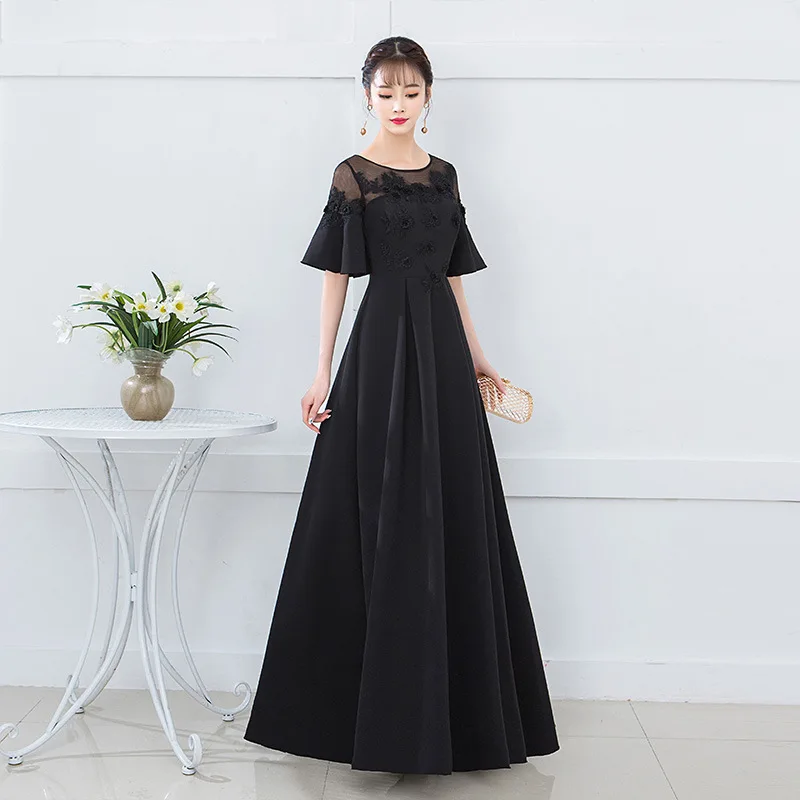 

TW12Black Evening Dress 2024 New Spring Banquet Party Elegance Pregnant Women's Large Fat mm Long Slimming Dress