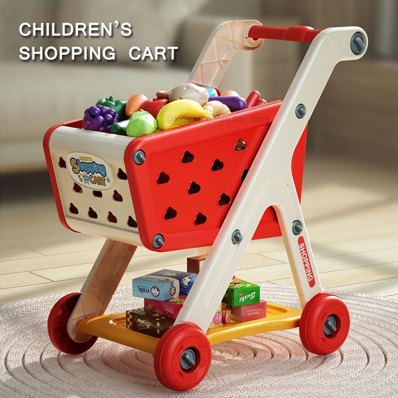 

Kids Large Size Supermarket Shopping Cart Toy Girls Boys Role Play Trolley Toy Children Simulation Fruit Food Pretend Play Toy