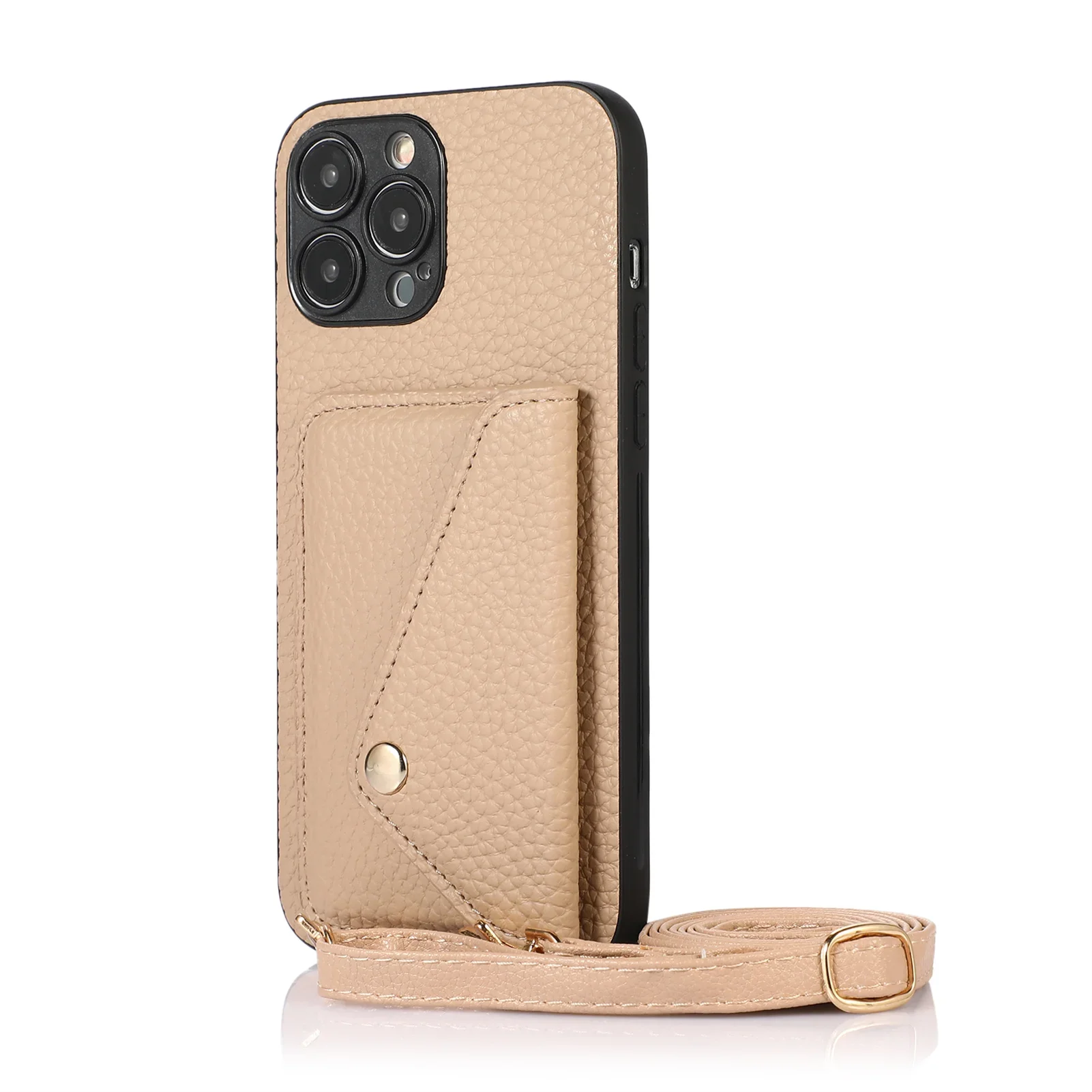 Chic Leather Crossbody Phone Case with Card Holder and Lanyard Strap