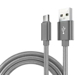 Fast Charging Nylon Braided USB - C Charger Cable - 2.4A USB - A to Type C - 1m (Grey)