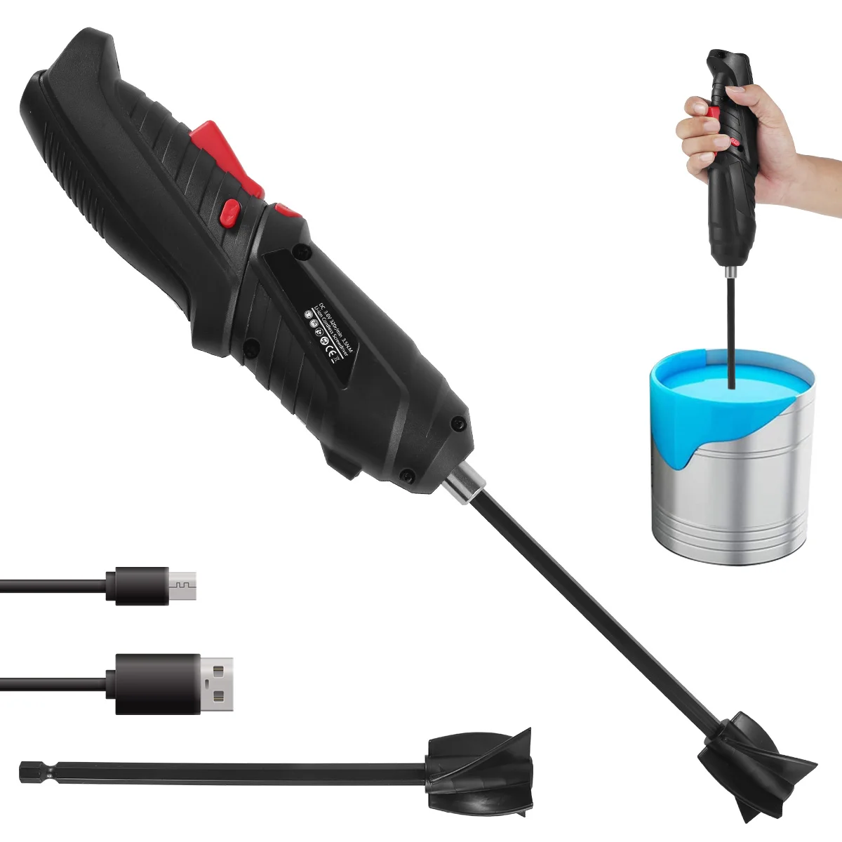 Epoxy Resin Mixer Electric Epoxy Resin Mixer Handheld USB Charging Resin Stirrer with 2 Reusable Stirring Paddles for 1/4in Drills