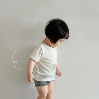 2024 New Infant Baby Boys Girls Korean O-neck Tee Summer Kids Short Sleeves Fashion T-Shirt Clothing Children Cotton Solid Tops 5
