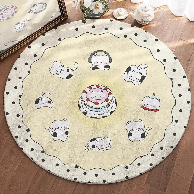 Round Living Room Carpet Large Area Cute Cartoon Pattern Bedroom Bedside Rugs Creative Fashion Ins Decorative Sofa Mats Alfombra