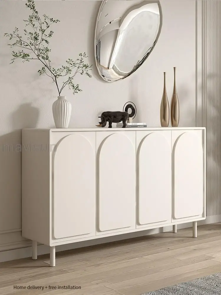 White Cabinet For Hallway 2 Door And 4 Layers Solid Wood Frame Shoe Cabinet Minimalist Style Entrance Closet Modern Sideboard