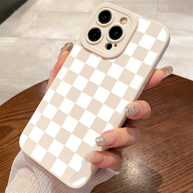 Matte Milky White Checkerboard Pattern Phone Case Cover