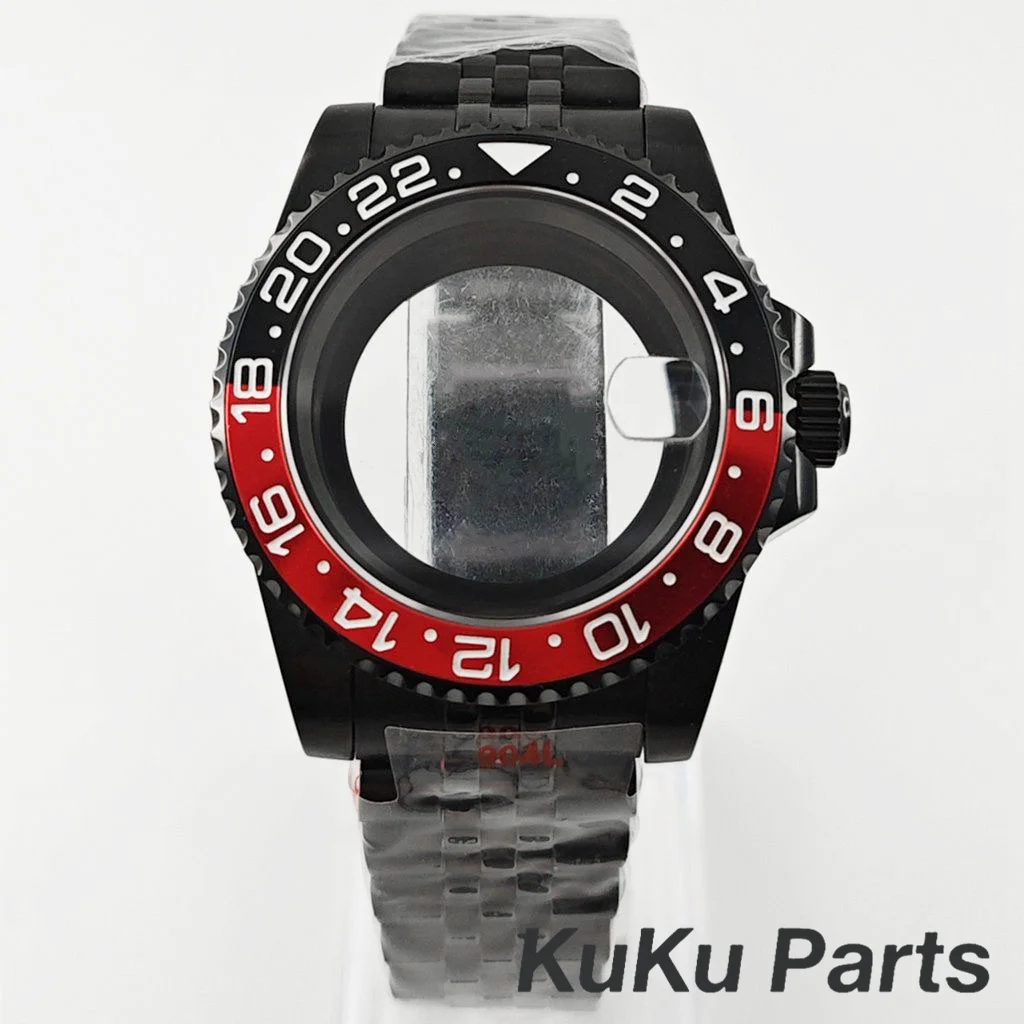 Black Purple GMT Bezel Watch Case with PVD Black Jubilee Bracelet and Sapphire Crystal