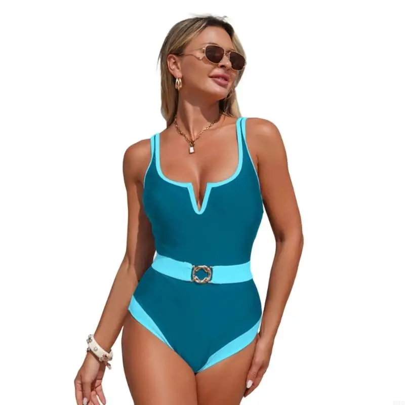 Einteiliger Badeanzug mit abnehmbarem Bund, hochelastisches Nylongewebe für Frauen beim Schwimmen und Strandurlaub 69HD – Detail 2