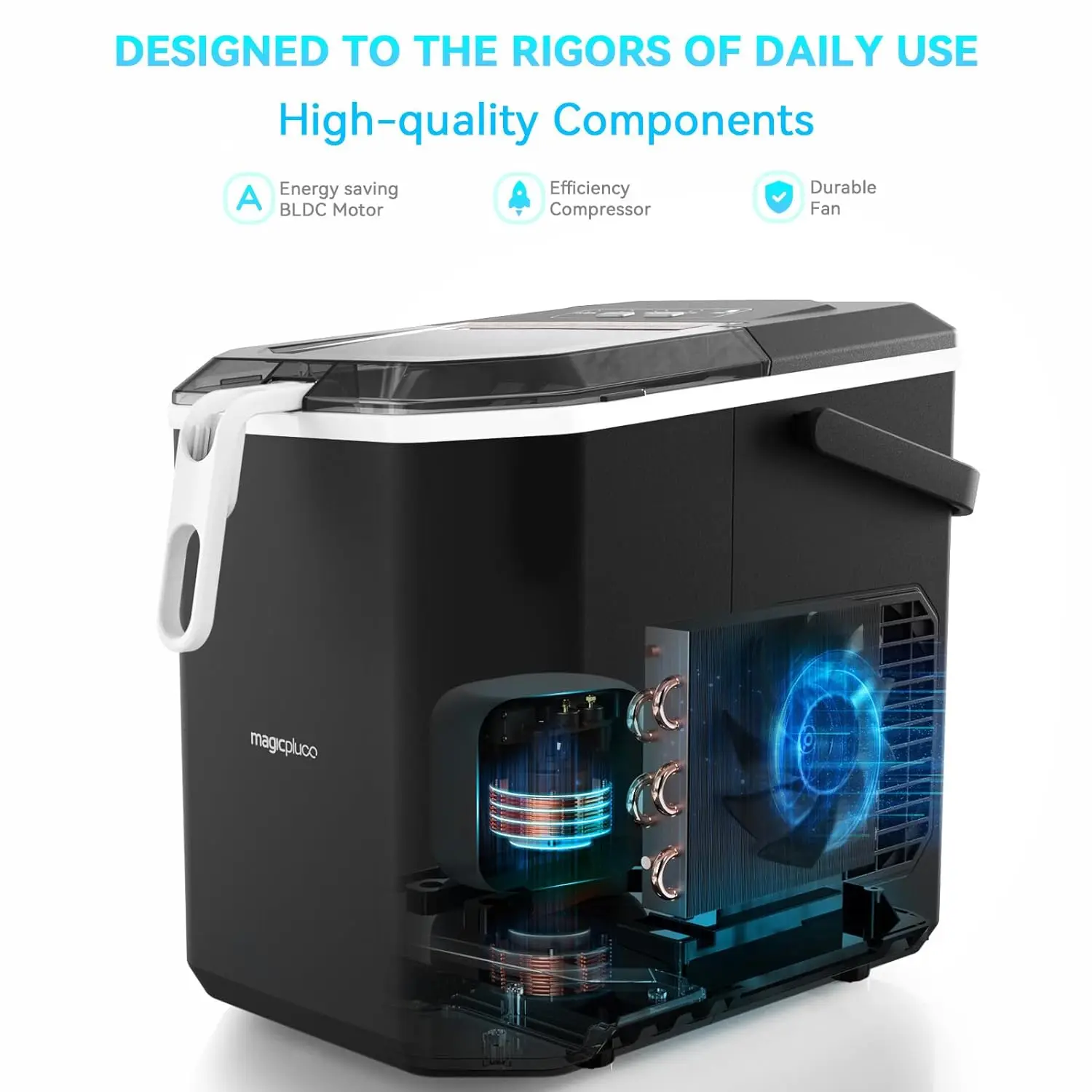 Ice Makers Countertop, Ice Machine with Carry Handle, 9 Cubes in 6 Mins, 26.5 lbs per Day, Self-Cleaning Portable Maker for Home