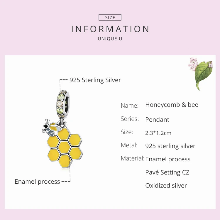 Honeycomb & Bee Dangle Charm for Pandora Bracelet | S925 Sterling Silver | Go Glam Girl 8 Honeycomb & Bee Dangle Charm for Pandora Bracelet | S925 Sterling Silver | Go Glam Girl - Show your style with the Honeycomb & Bee Dangle Charm. Hand-finished in sterling silver, this design includes a honeycomb with a padlock of small and cute bee dangling on it. The dangle is decorated with sparkling yellow and light green cubic zirconia stones. Wear in spring and summer to bring mood and beauty to your day. Perfect gift for mom, sister, grandmother, friend or yourself. | 🚚 Free Standard Shipping 7-30 days | 🥇 Top Quality Product | 💎 100% S925 Sterling Silver | 🛡️ 100% Safe & Secure checkout