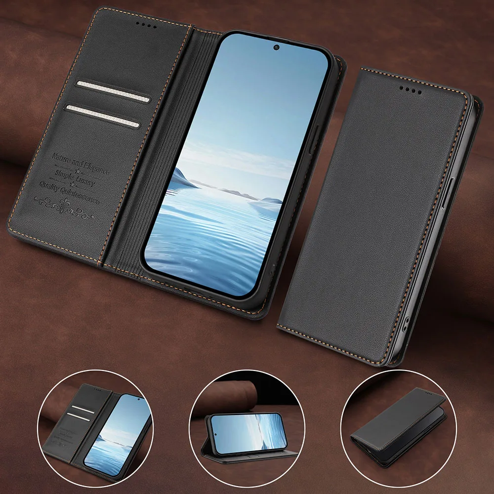 Premium Magnetic Leather Flip Wallet Case - Stylish Protective Back Cover