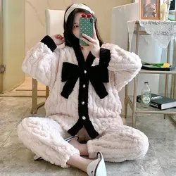 Small Fragrant Wind Pajamas Female Winter Sweet Lovely Thickened Facecloth Ladies Pajama Sets Night Gown Sleep Tops Robe Sets