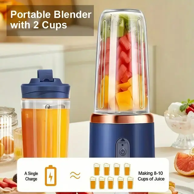 Juicer Cup + Portable Outdoor Cup, Dual Cups, Detachable, Easy To Clean, For Making Fine Juice, Fruit Blender, Beverage Maker, Suitable For Home, Outdoor Travel, Office, USB Charging, Portable Blender, Juice Mixer - Perfect Gift For
