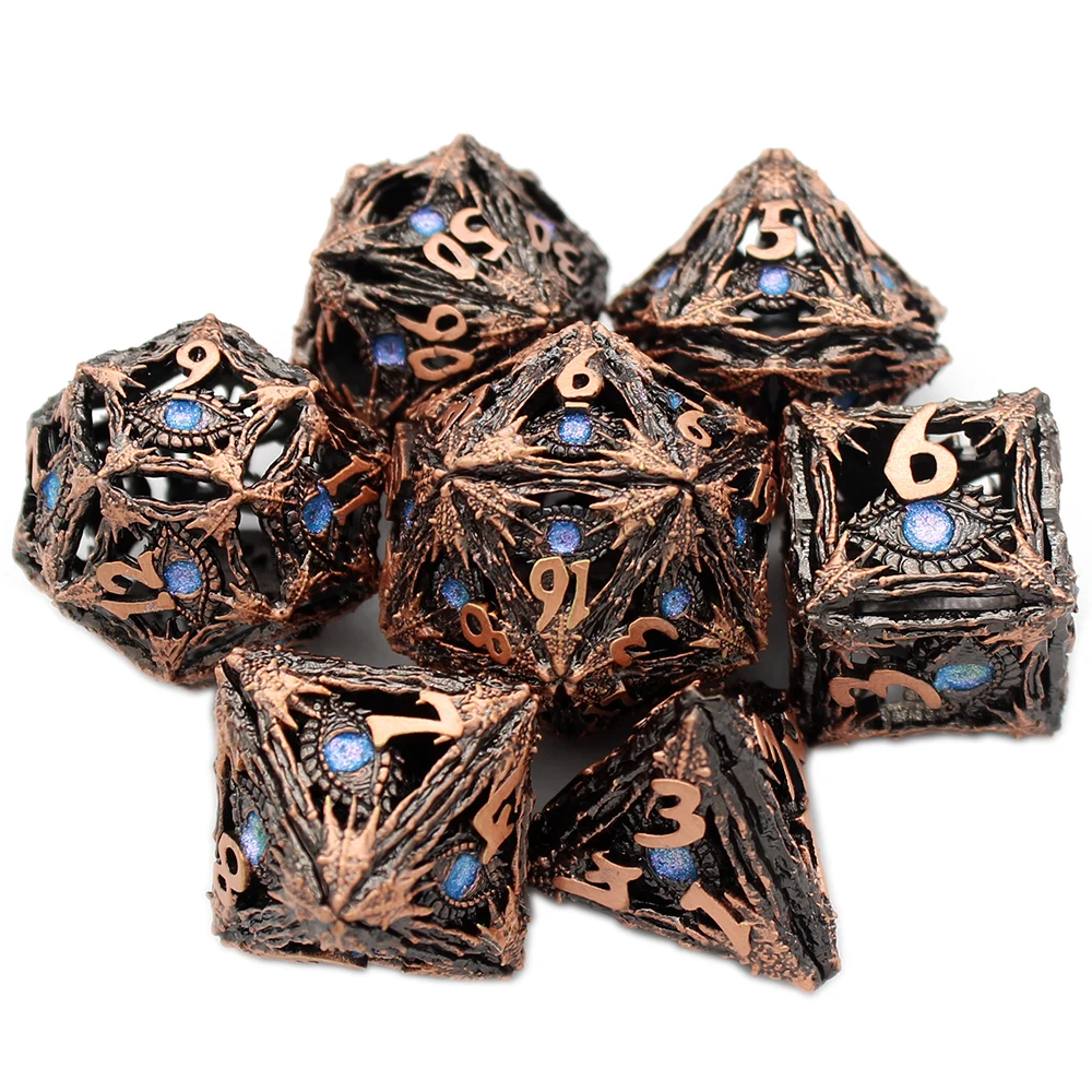 Hollow Metal Dice,New Eye Flying Dragon D&D Dice, 7 PCs DND Dice, Polyhedral Dice Set, for Role Playing Game Pathfinder