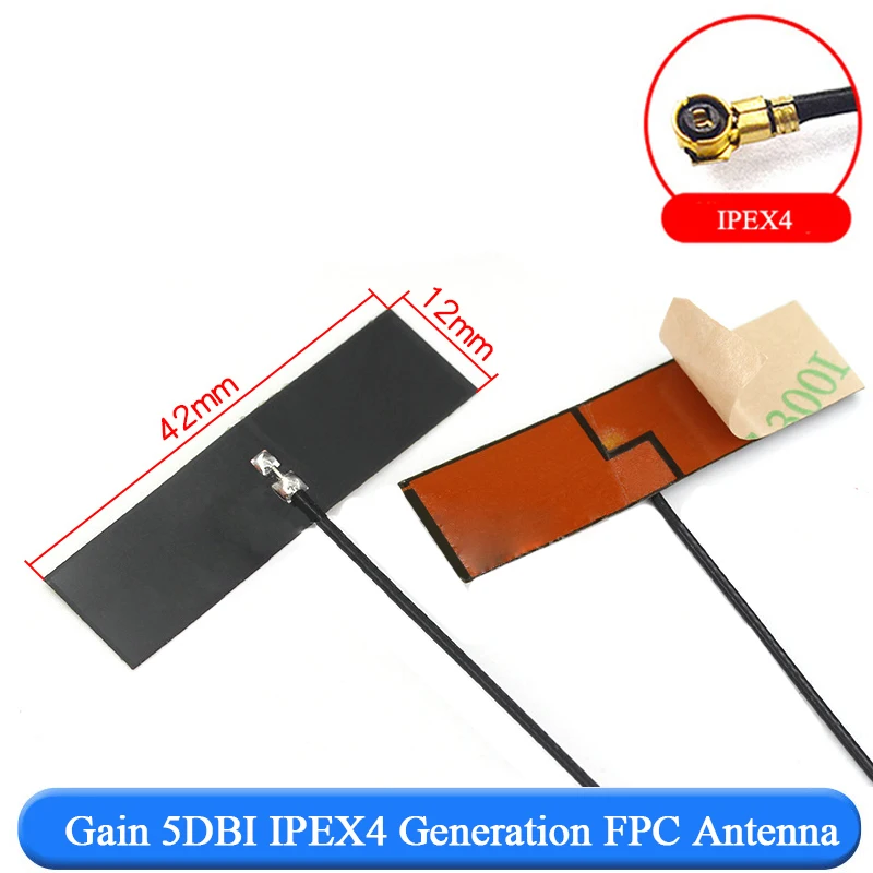 Alto ganho Built-in flexível FPC Soft Antenna, IPEX para FPC Patch, IPEX, Módulo Bluetooth, WiFi 2.4G, 5pcs por lote