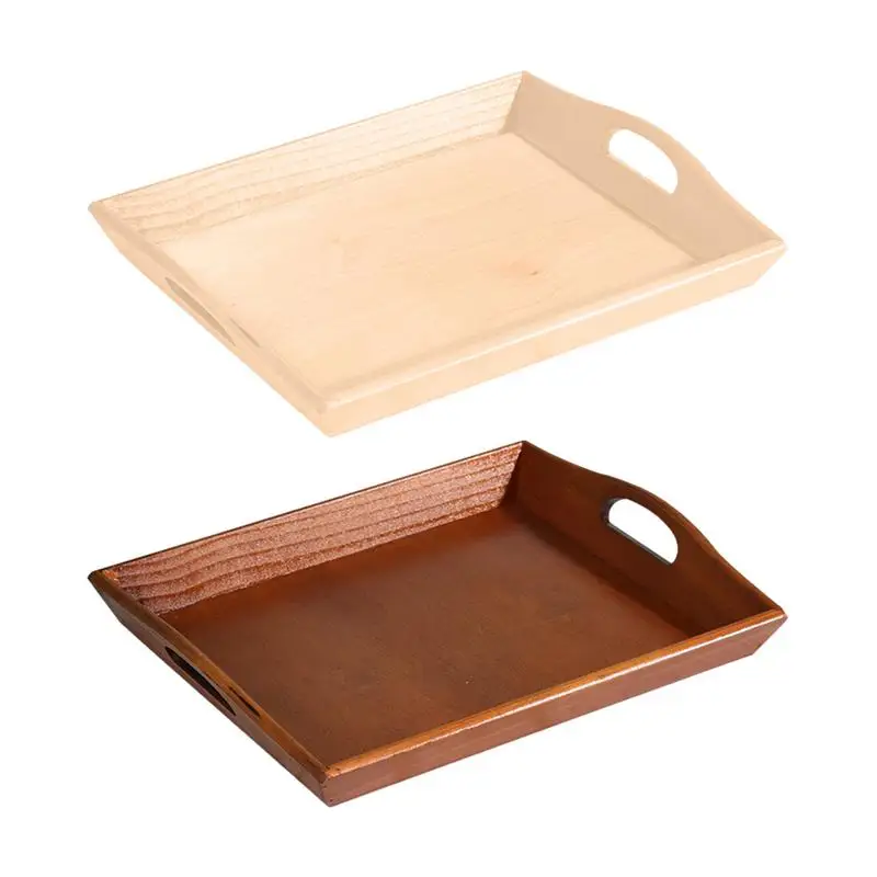 

Large Capacity Wooden Vintage Serving Tray Thickened Dinner Platter Rectangular Tray with Handles for Restaurants tea offering