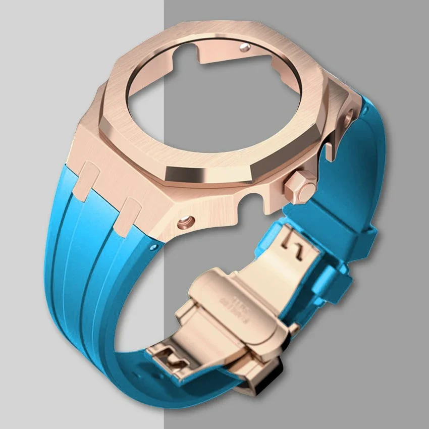 Premium Stainless Steel Casioak Case with Metal Bezel and Rubber Band