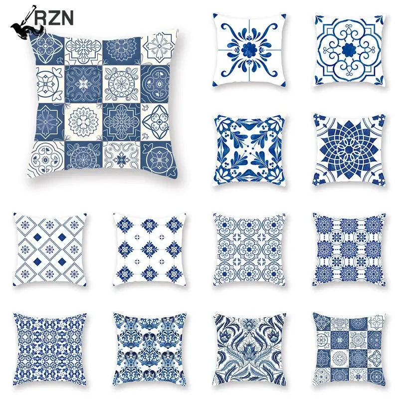 

Blue Mandala Persian Cushion Cover Polyester Geometric Pattern Pillowcase Decoration Sofa Bedroom Car Office Decoration Ornament