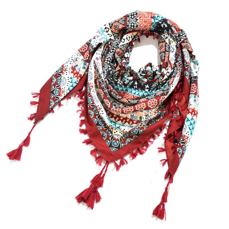 Bohemian Scarf Women Winter Wrap Shawl Retro Floral Tassel Female Scarf Big Square Scarf Cotton Foulard Handkerchief 4
