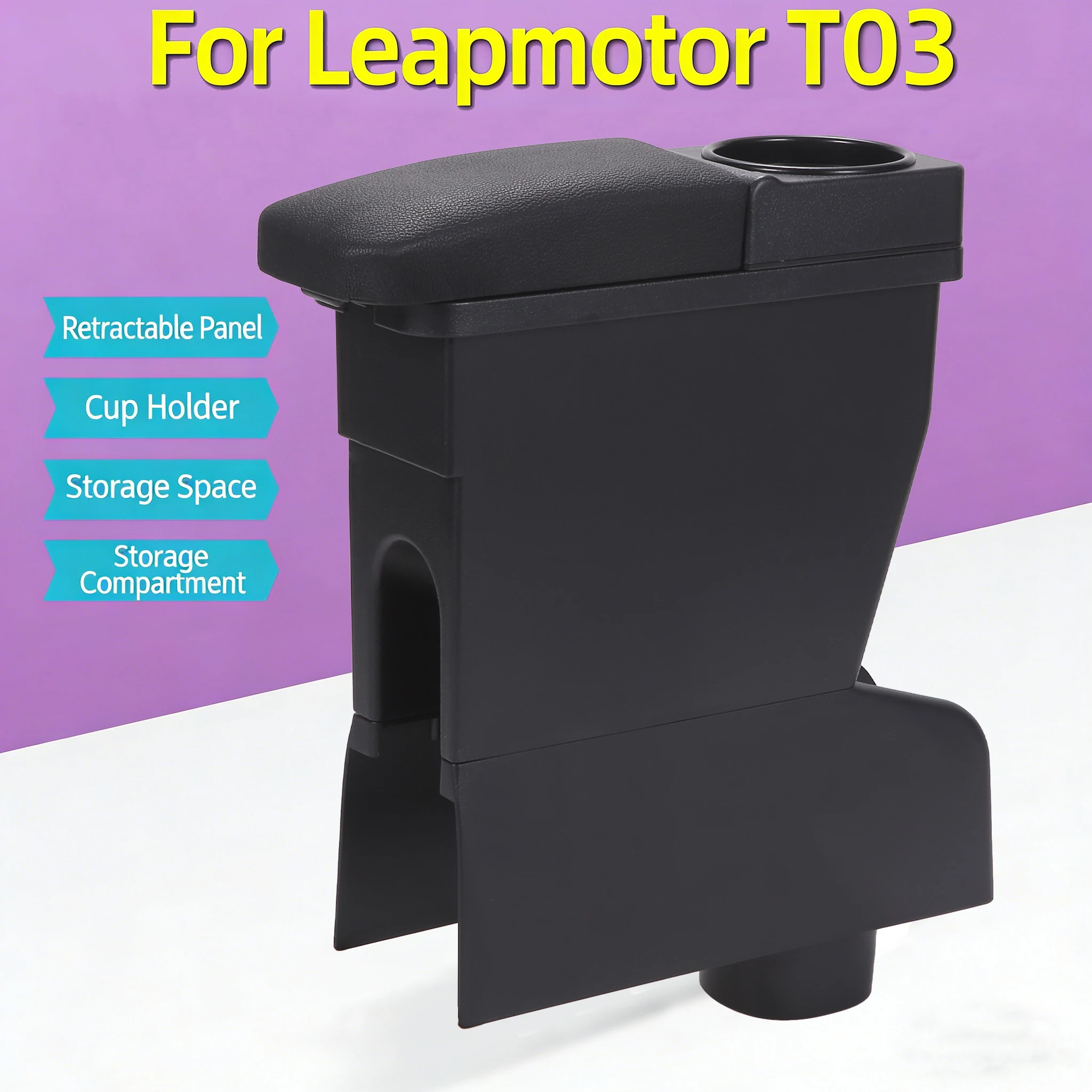 Für Leapmotor T03 Armlehnenbox für Leapmotor T03 Auto-Armlehne 2021-2026 Zentraler Stauraum Getränkehalter Auto-Zubehörteile