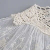 Châle en dentelle florale brodée pour femme, col faux amovible, grande écharpe plissée en mousseline de soie, nœud papillon à lacets, capelet élégant 5
