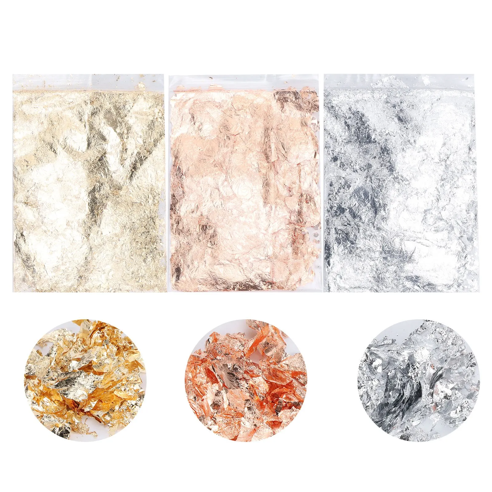 Gold and Silver Imitation Copper Foil Flash Foil 3 Grams 3 PCs Nail Decoration DIY Loose