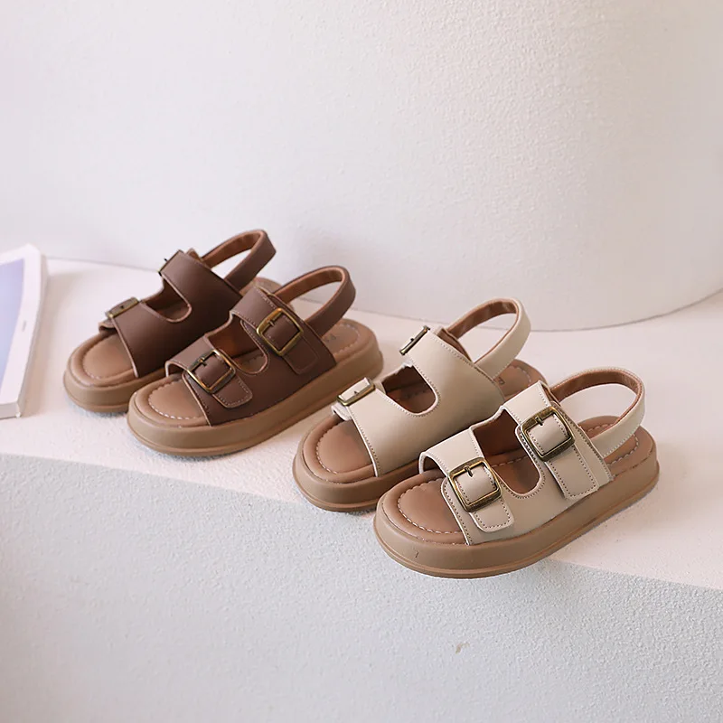 Classic Brown Boys Sandals Summer Sea Holiday Shoes Slides Slingback Soft Bottom Beige Girls Sandal Platform Sandals Kids H03243 2