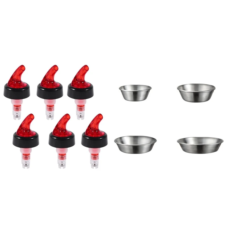 

4PCS Korean Dipping Dish Western Steak Sauce Dish Sauce With 6Pcs Measure Liquor Pourer,Plastic Measured Liquor Pourer