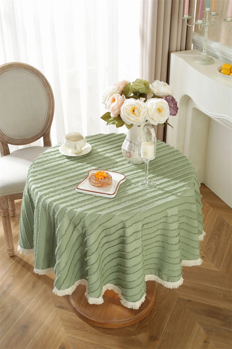 Round tablecloth avocado green cut flower coffee table cover cloth light  luxury high-level small round tablecloth