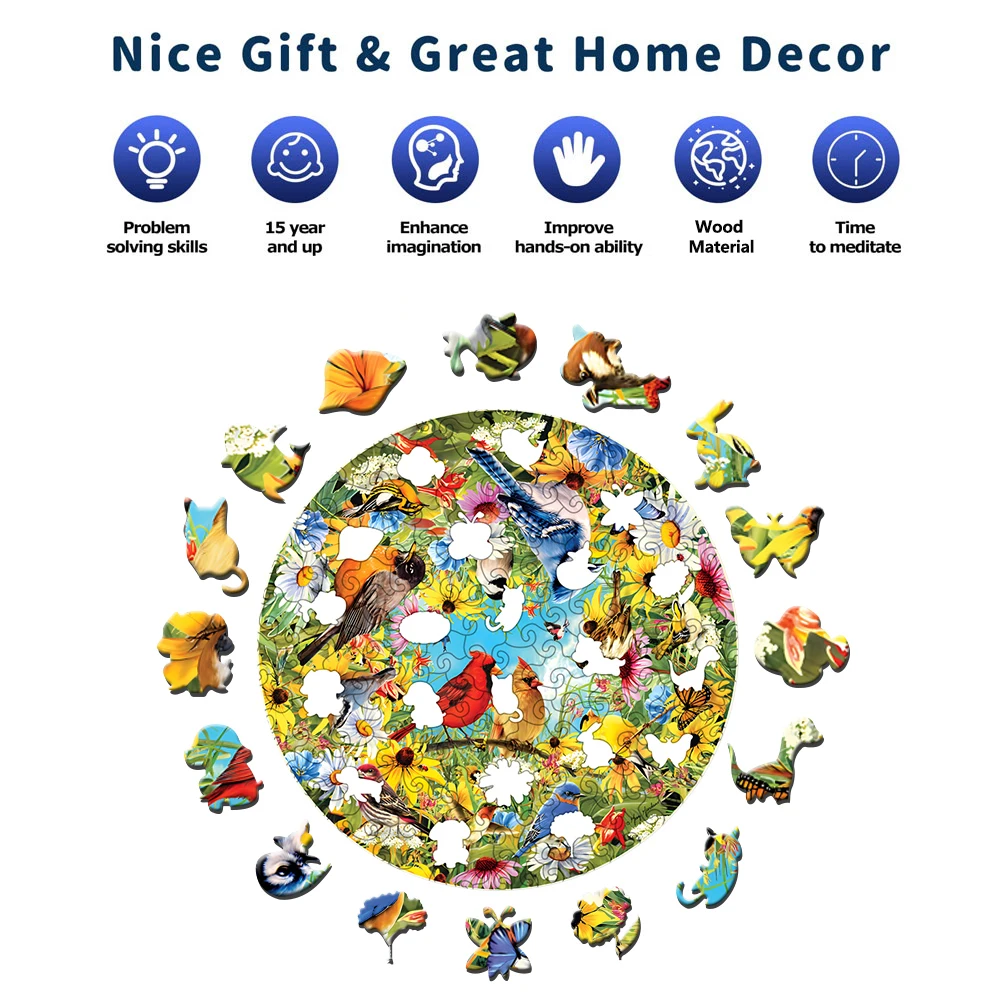 Birds Wooden Jigsaw Puzzles Art Unique Animal Shaped Pieces Stress Relieve Toys DIY Leisure Game for Family Home Decor