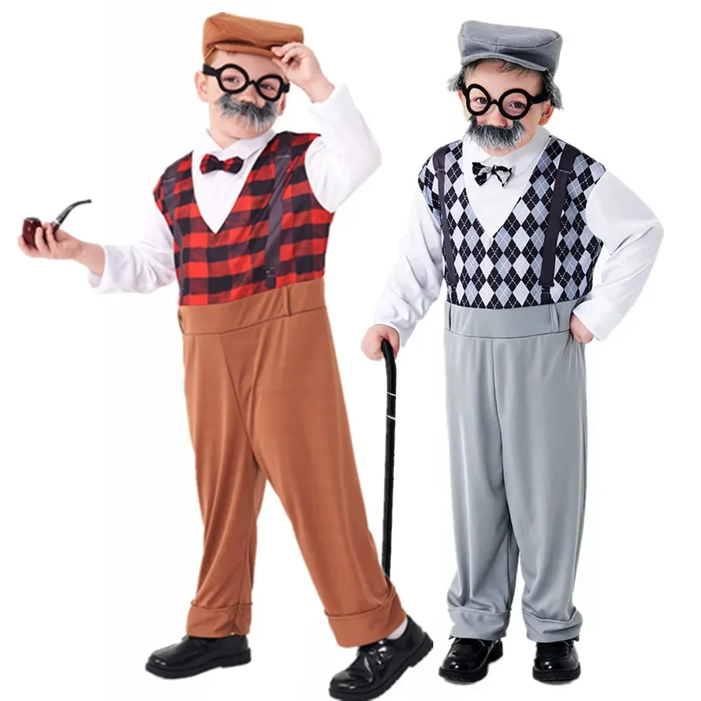 

Kids 100th Day of School Grandpa Costume Accessories Including Hat Glasses Beard Gangster Halloween Cosplay Old Man Costume