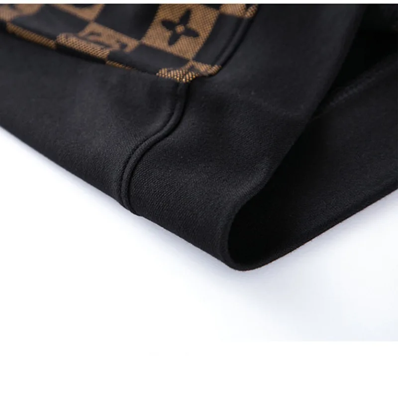 Spring and Autumn Men's Pullover Round Neck Plaid Print Contrast Color Long Sleeve T-shirt Hoodies Fashion Casual Formal Tops