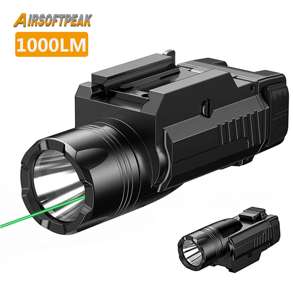 

1000 Lumens Weapon Gun Light Green Red Laser Sight Combo Tactical Handgun Pistol Light Quick Detach Flashlight for 1913/GL Rail
