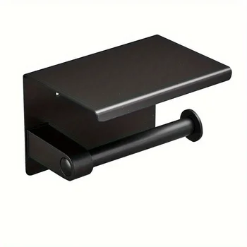 Toilet Paper Holder with Phone Shelf, Wall Mounted Stainless Steel Tissue Dispenser, Bathroom Single Roll Toilet Paper Holder 1