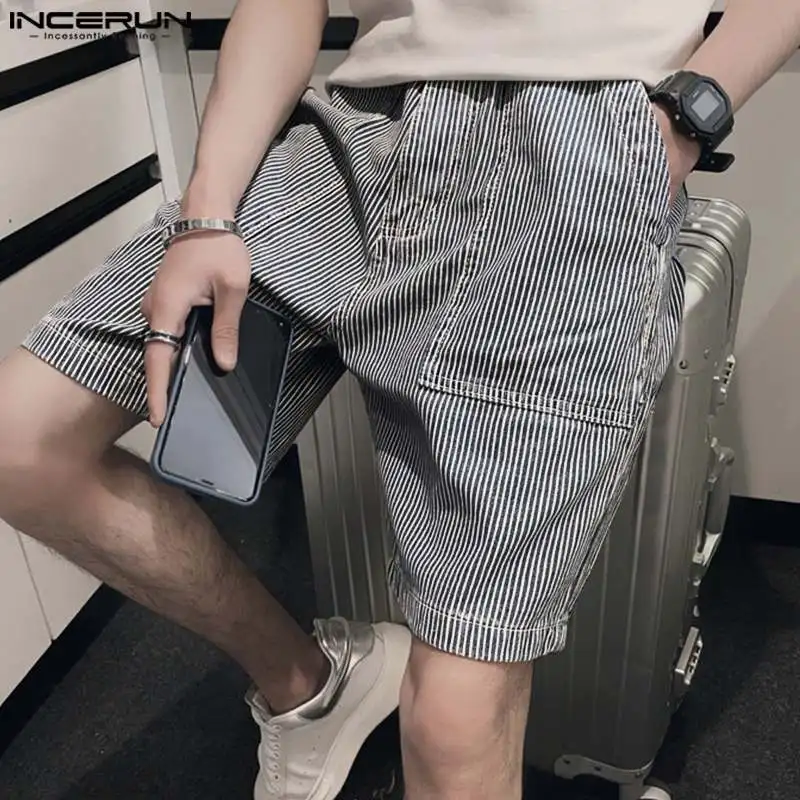 INCERUN 2024 Mens Shorts Striped Large Pocket Shorts Casual Comfortable Male Short Pant Trouser Oversize S-5XL Men Clothing