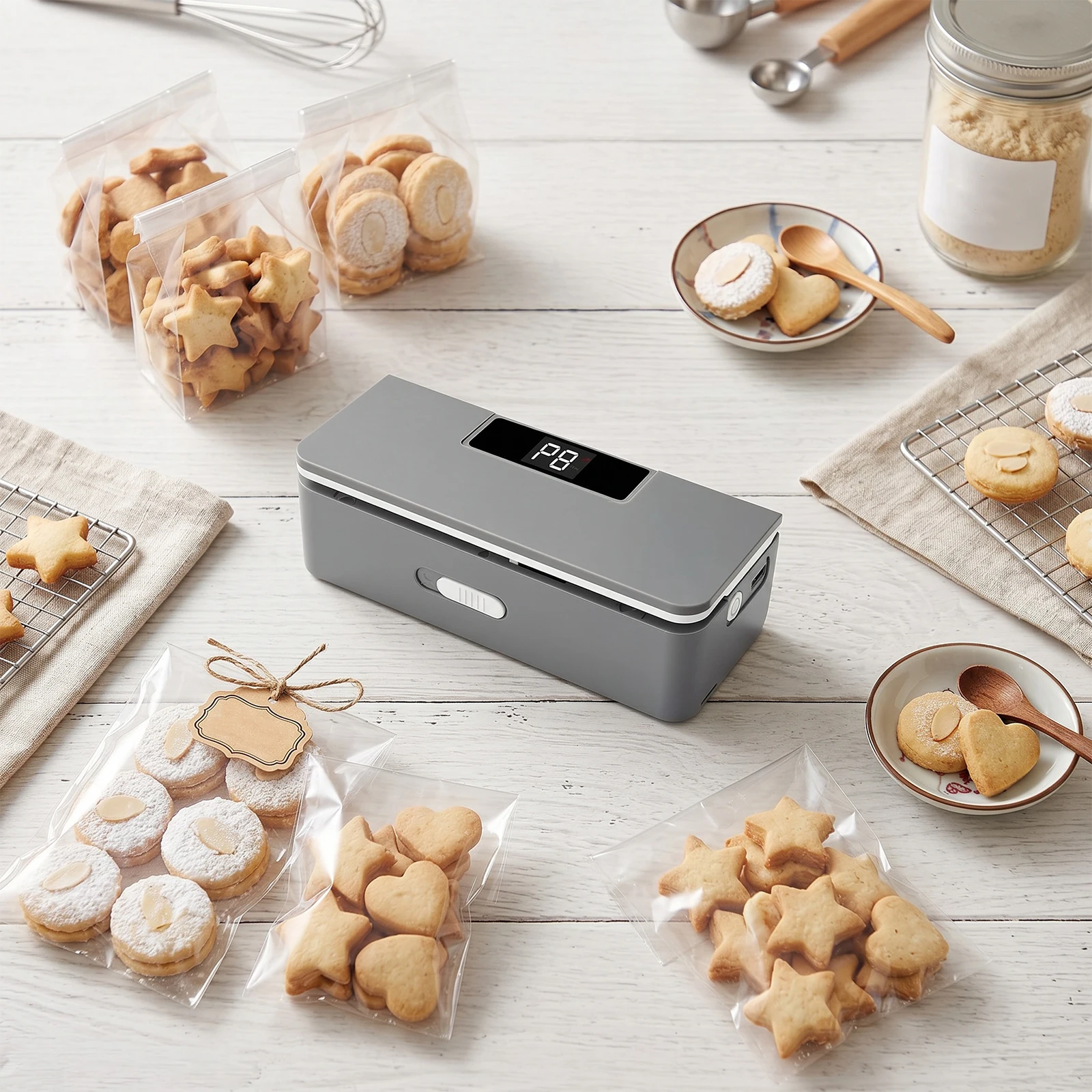 Rechargeable Chip Bag Sealer with LED Power Display & 6-Levels Adjustable with Cutter and Magnet for Chips Snacks Mylar Bags 3