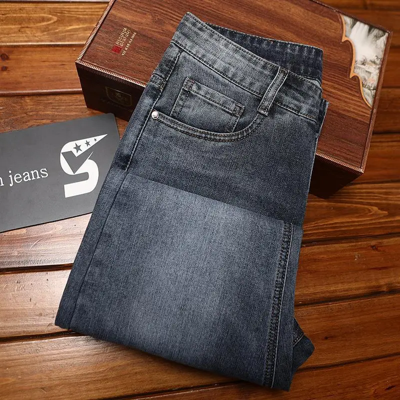 High-end Men's Jeans Trendy Fashion Versatile Slim Fit Stretch Casual Business Office Simple Long Pants 4