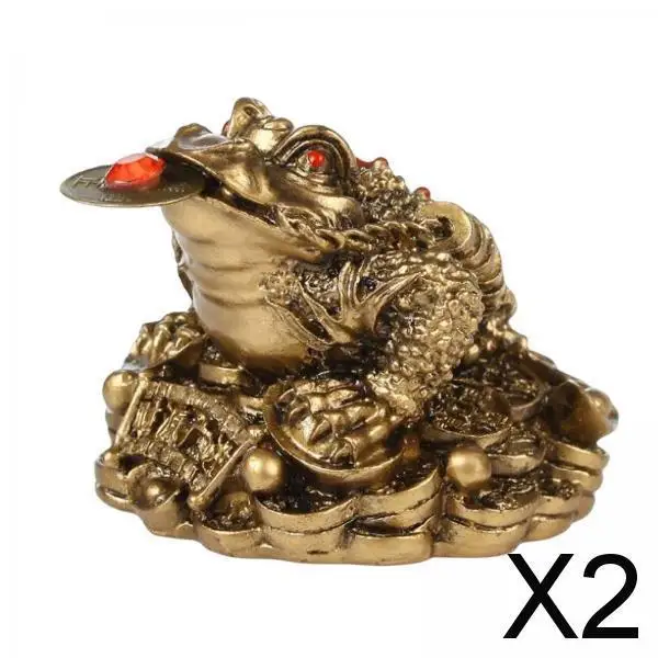

2X Money Toad Statue with Lucky Charm Ancient Frog for Office Desk Decoration