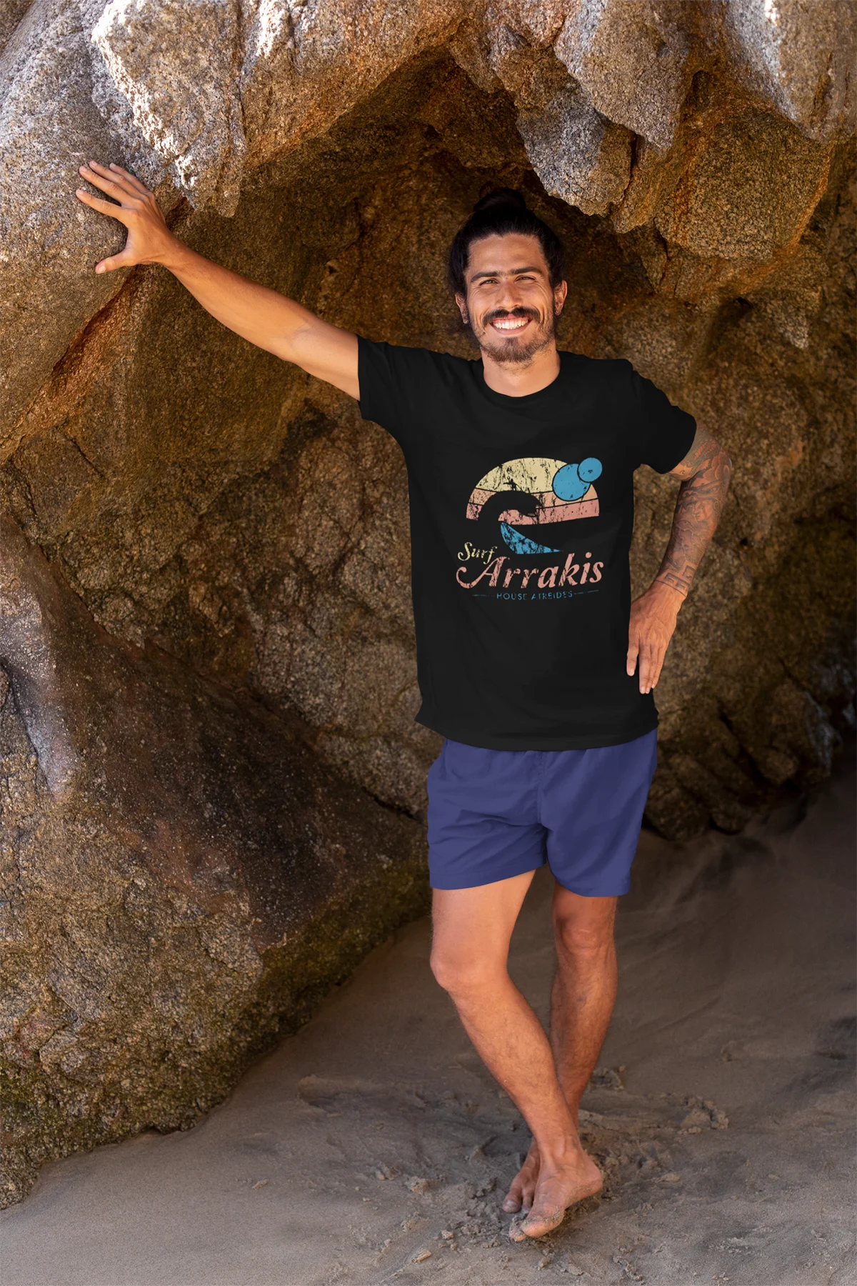 Besuchen Arrakis Vintage Distressed Surf Dune Sci Fi T Shirt für Männer Reine Baumwolle Mode Männlichen T-Shirt O Neck Tee hemd Kurzarm – Detail 4