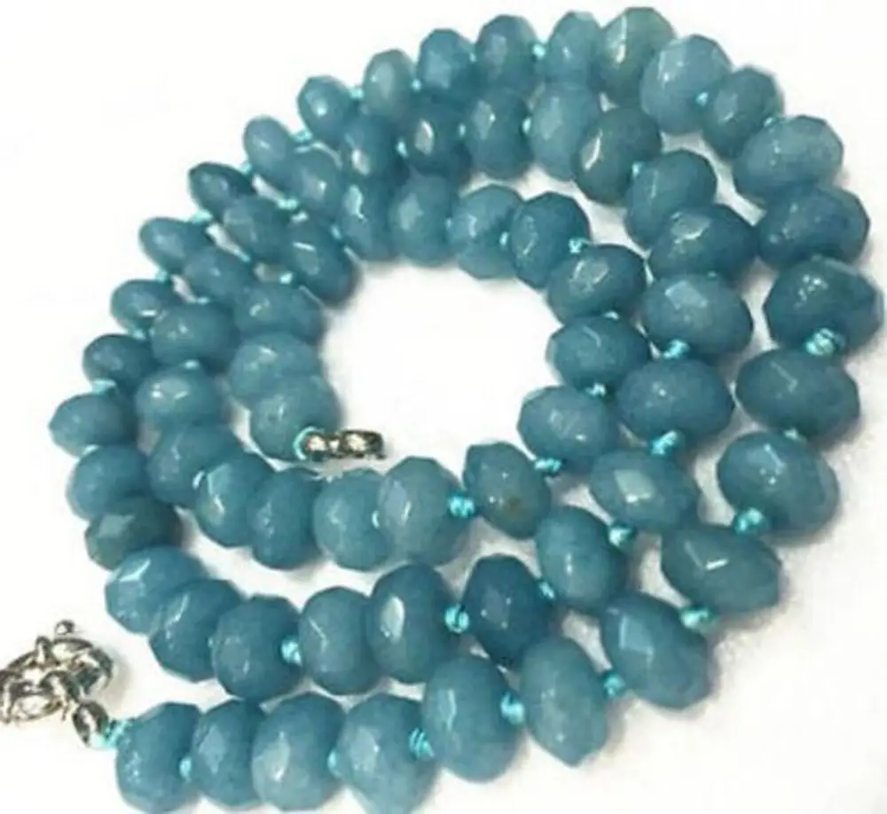 

AA+ 5x8mm Brazilian Blue Aquamarine Faceted Gemstone Abacus Beads Necklace 18"
