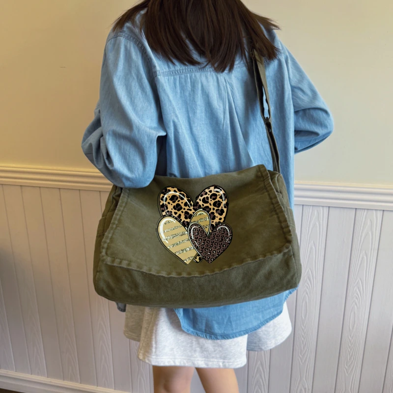 Fashion Women's Shoulder Bag Leopard Print Large Capacity Canvas Crossbody Bag for Travel Messenger Bag