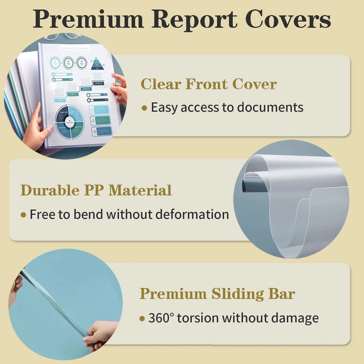 슬라이딩 바 포함 리포트 커버, A4 및 레터 사이즈 용지용 클리어 리포트 커버, 이력서 커버, 프레젠테이션 폴더, 10 팩