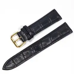 Premium Genuine Leather Watchbands with Steel Pin Buckle - High-Quality Wrist Strap Bracelet for 24mm (Black gold)