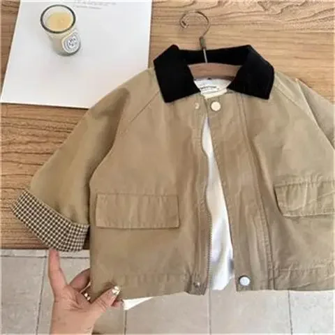Kids Jacket Spring Cotton Simple Casual Comfortable Kid Unisex Outerwear Turn-down Collar Zipper Full Sleeve