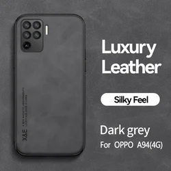 Luxury Leather Magnetic Holder Phone Case with Metal Plate - Elegant Back Cover Protection for OPPO A94 4G (Dark Gery)