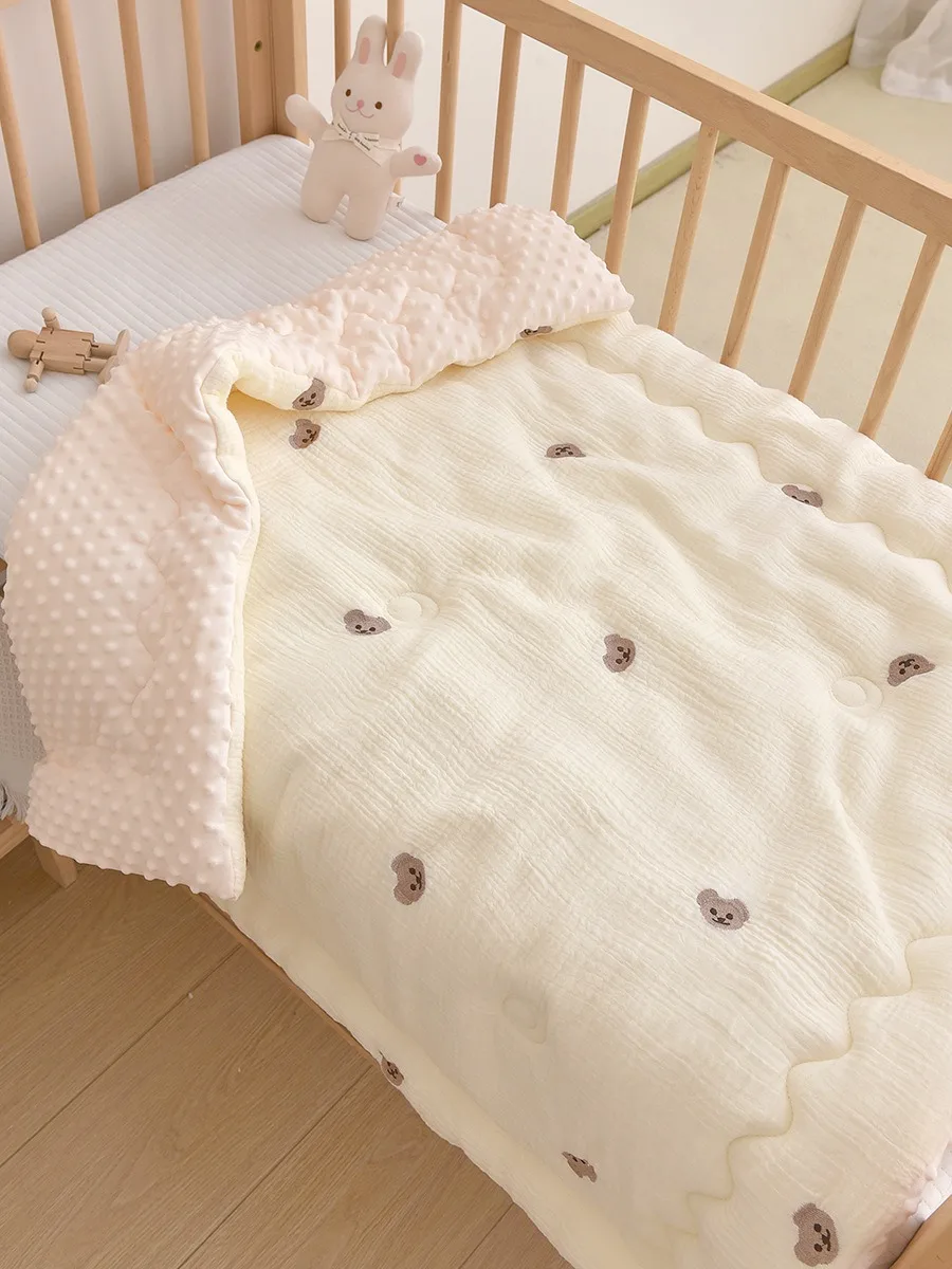 Baby Quilt Newborn Cotton Seersucker Cartoon Embroidered Quilt Doudou Velvet Soothing Kindergarten