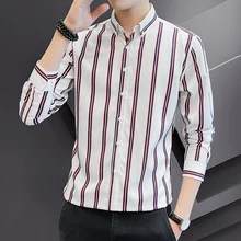 

Spring Work Shirt Men's Long Sleeve Japanese Korean Style Striped Shirts
