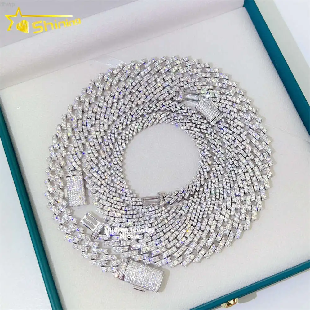 

Hot Selling Men Women Necklace Hip Hop 8mm 10mm 13mm Gra Moissanite 925 Silver Iced Out Cuban Link Chain