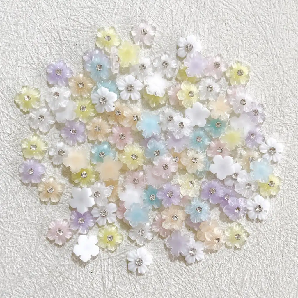 30PCS 얼음 투명한 다섯 꽃잎 꽃 네일 매력 액세서리 라인 석 크리스탈 네일 아트 장식 매니큐어 용품