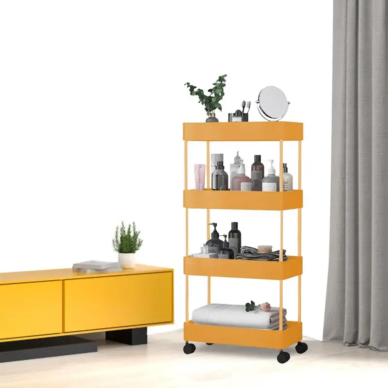 

Slim Storage Trolley 4 Tier Rolling Utility Cart Mobile Shelving Unit Organizer Trolley For Narrow Space On Kitchen Bathroom Eas